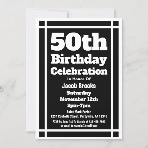 Black 50th Birthday Party Invitation