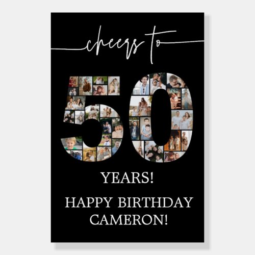 Black 50th Birthday Photo Collage | Cheers to 50 Foam Board