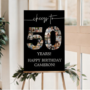Black 50th Birthday Photo Collage Cheers to 50 Foam Board