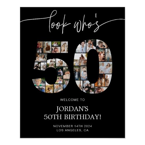 Black 50th Birthday Photo Collage Welcome Sign