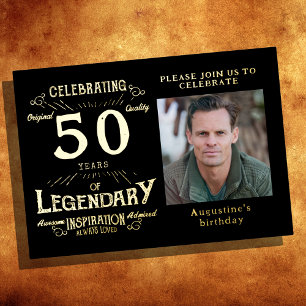 Black 50th Birthday Vintage Gold Foil Invitation