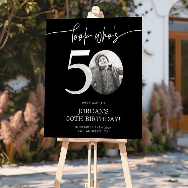 Black 50th Birthday Welcome Sign | Look Who's 50 (Creator Uploaded)