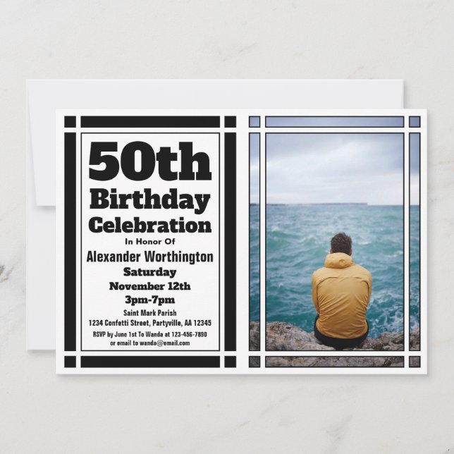 Black 50th Photo Birthday Party Invitation (Front)