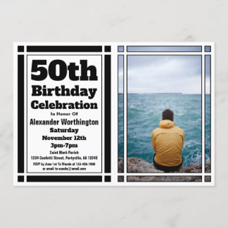 Black 50th Photo Birthday Party Invitation