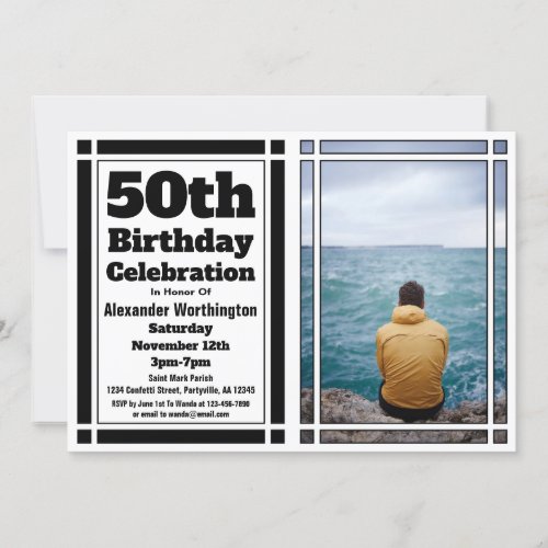 Black 50th Photo Birthday Party Invitation