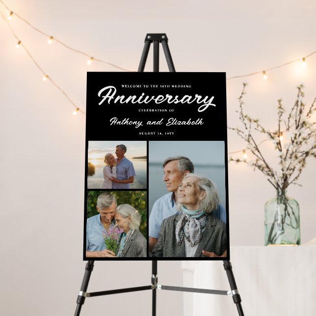Black 50th Wedding Anniversary 3 Photos Welcome Foam Board (In Situ (Stand))
