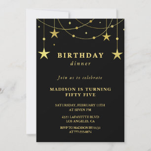 Black 55th birthday invitations Gold Stars