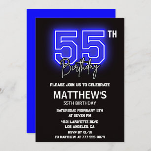 Black 55th birthday invitations Men Sport Neon