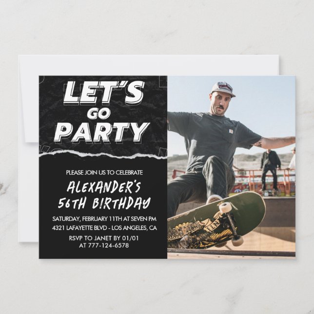 Black 56th birthday invitations Men Photo  (Front)