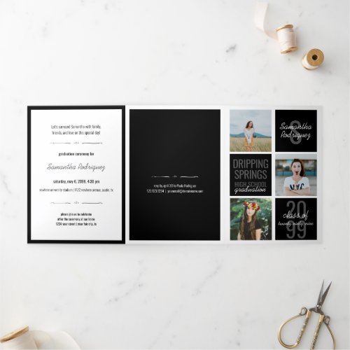 Black 5_Photo Fun Boxes Graduation Tri_Fold Invitation