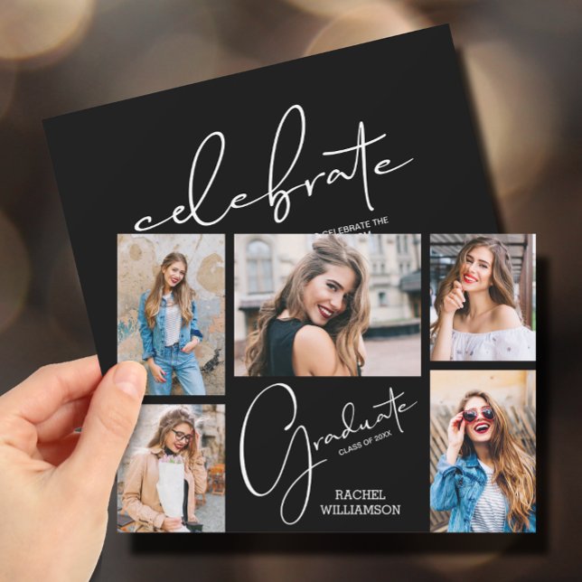 Black 5 Photo Graduation Party Invitation (Creator Uploaded)