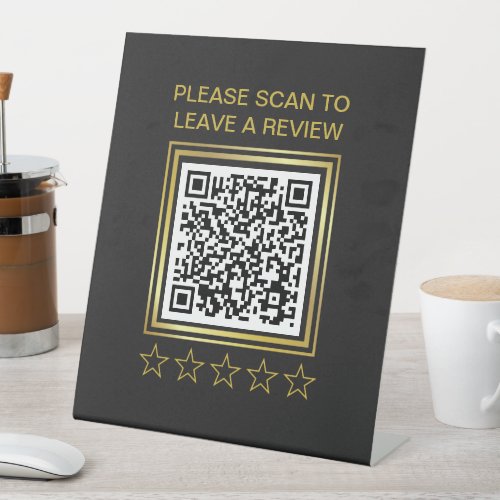 Black 5 Star Review Business Rating QR Code Pedestal Sign