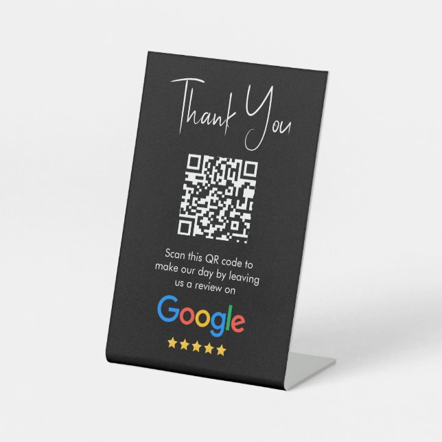 Black 5 Star Review Business Reviews QR Code Pedestal Sign (Front)