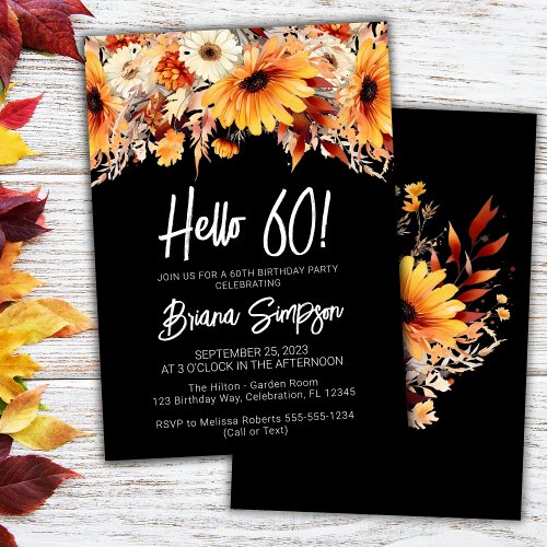 Black 60th Birthday Fall Floral Invitation