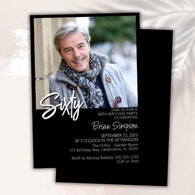 Black 60th Birthday Photo  Invitation (Creator Uploaded)