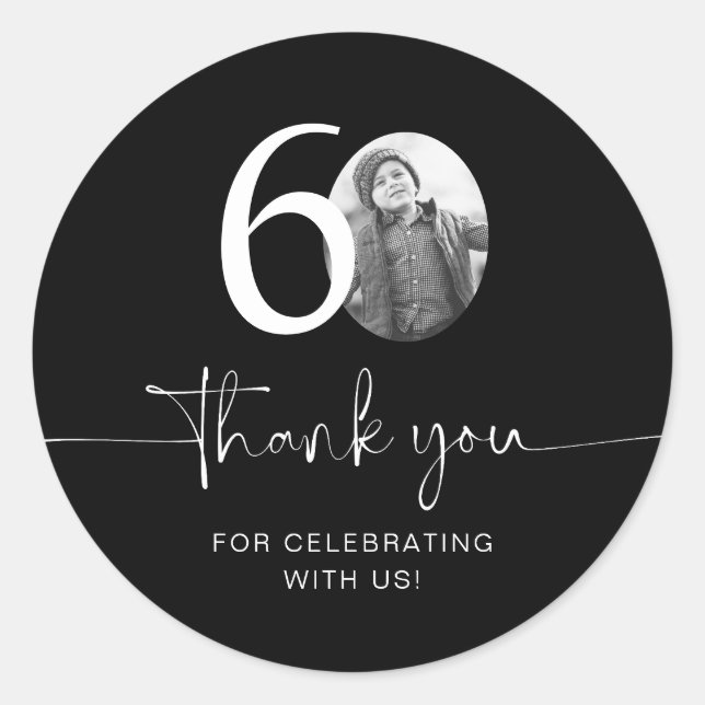 Black 60th Birthday Thank You Classic Round Sticker (Front)