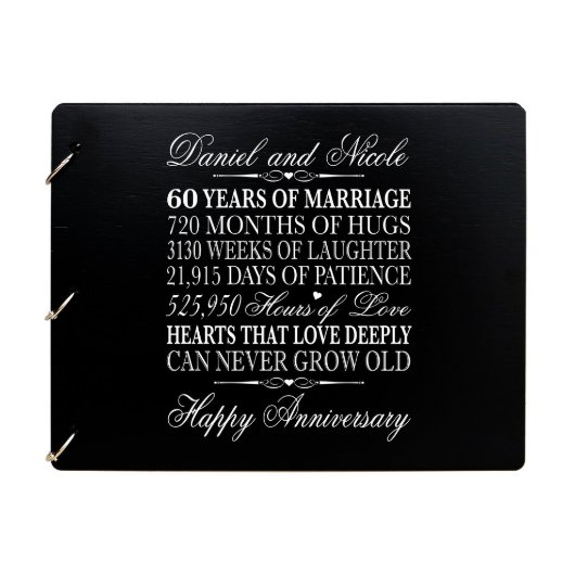 Black 60th Wedding Anniversary Guest Book (Front)