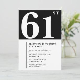 Black 61st birthday invitation Elegant Chic Simple