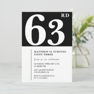 Black 63rd birthday invitation Elegant Chic Simple