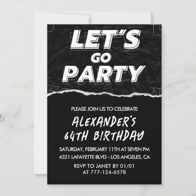 Black 64th birthday invitations Men White (Front)