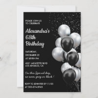 Black 68th birthday invitations Balloons Silver