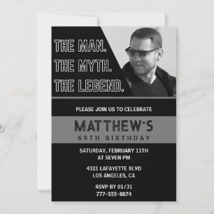 Black 69th birthday invitations The Man The Legend