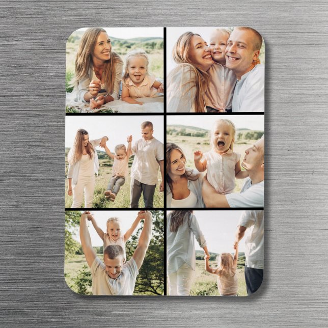Black 6 Photo Collage Custom Modern Simple  Magnet (Creator Uploaded)
