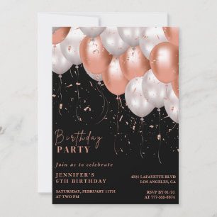 Black 6th birthday invitations Rose gold Pink