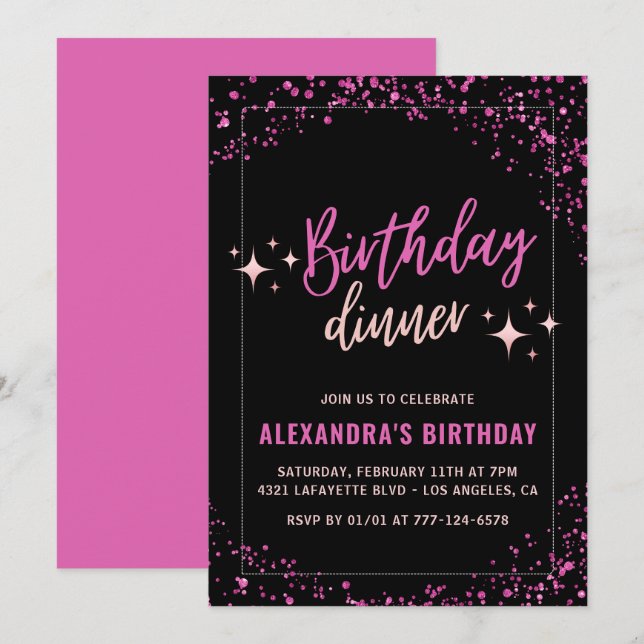 Black 70th birthday invitations Birthday dinner  (Front/Back)
