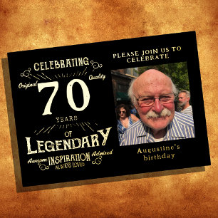 Black 70th Birthday Vintage Gold Foil Invitation