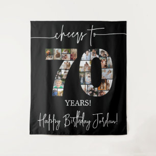 Black 70th Photo Collage Happy Birthday Backdrop