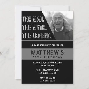 Black 74th birthday invitations The Man The Legend
