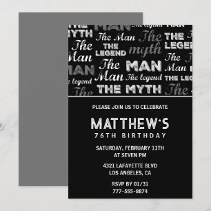 Black 76th birthday invitation for him Myth Legend