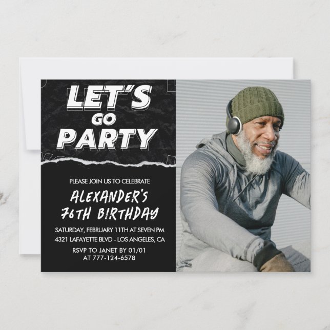 Black 76th birthday invitations Men Photo (Front)
