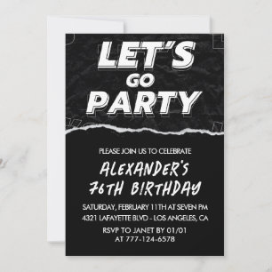 Black 76th birthday invitations Men White