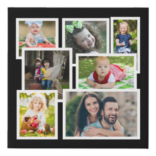Black 7 Photo Collage Faux Wrapped Canvas Print
