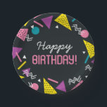 Black 80s Pattern Birthday  Paper Plate<br><div class="desc">Fun,  colorful birthday plate for the cool,  radical,  bodacious,  tubular,  and awesome birthday person. A cool,  retro 80s pattern in black. Words are personalizable for easy customization.</div>
