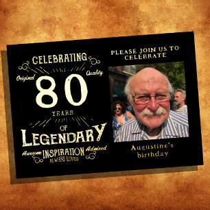 Black 80th Birthday Vintage Gold Foil Invitation