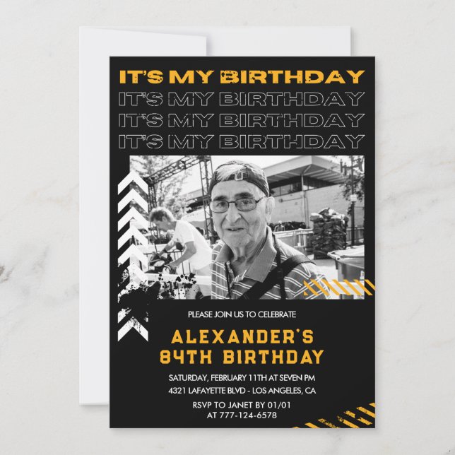 Black 84th birthday invitations Men Photo (Front)