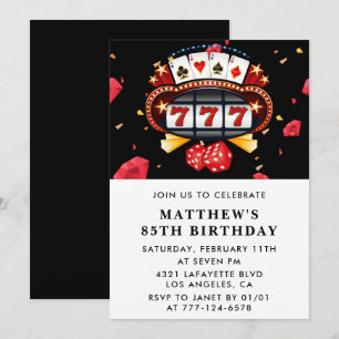 Black 85th birthday invitations Casino theme Poker