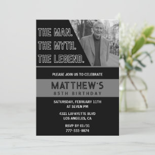 Black 85th birthday invitations The Man The Legend