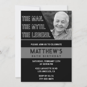 Black 86th birthday invitations The Man The Legend