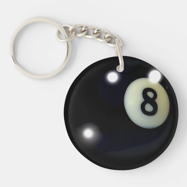 Black 8-Ball Pool Ball Sports Game Design Keychain (Front)
