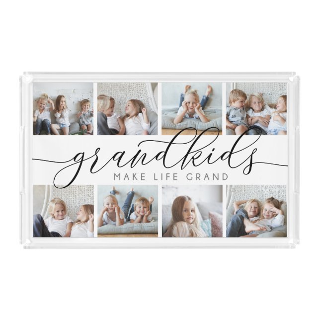 Black | 8 Photo Grandkids Make Life Grand Acrylic Tray (Front)