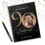 Black 90th Birthday Gold Elegant Script Guestbook Notebook<br><div class="desc">Black 90th Birthday Gold Elegant Script Guestbook notebook. And elegantly designed special birthday celebration, featuring a custom photo of birthday person and script calligraphy with vintage flourish elements. Add photo inserts to this binder to make it a wonderful album to store all your photos and memories of the celebration! Need...</div>