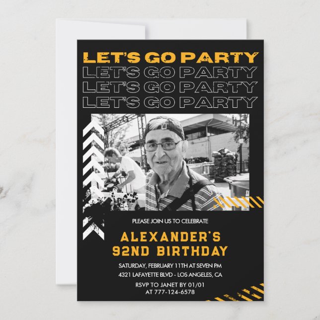 Black 92nd birthday invitations Men (Front)