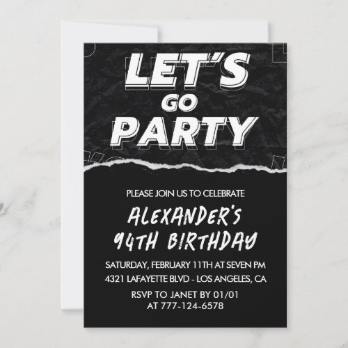Black 94th birthday invitations Men White