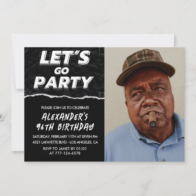 Black 96th birthday invitations Men Photo (Front)