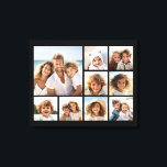 Black 9 Photo Square Collage Canvas Print<br><div class="desc">You can use square or selfie photos for this design. Use eight square photos to create a unique and personal gift. Or you can keep the hipster puppy and make a trendy keepsake. If you need to adjust the pictures,  click on the customize tool to make changes.</div>