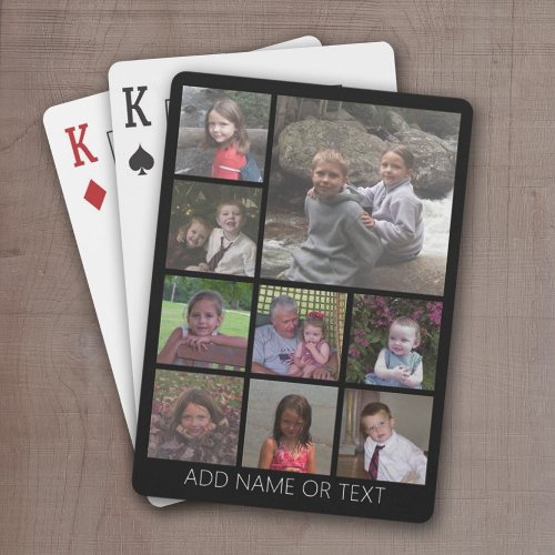 Black 9 Photo Square Collage simple white text Poker Cards